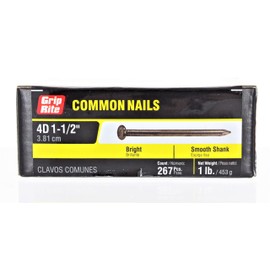 Grip-Rite B000BO5CE4 4C1, 4D, 1-1/2" Overall Length, 1/4" Head Size, Grey Metal, 294 Nails