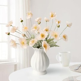 JINWOE - Flores bohemias, flores artificiales de amapola de melocotón claro, 6 tallos de amapolas de seda realistas, plantas falsas para mesa de boda, centro de mesa, ramo de cementerio para