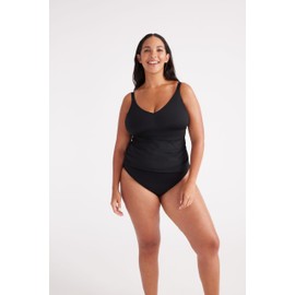 KNIX Tankini Swim Top for Women - UPF 50+, V-Neck, Removable Cups, Adjustable Straps, Machine Washable- Black, Medium