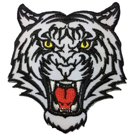 TIGER WHITE size 7 x 8 cm. Jacket Vest shirt hat blanket backpack T shirt Patches Embroidered Appliques Symbol Badge Cloth Sign Costume Gift