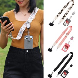Adjustable Crossbody Cell Phone Lanyard for Phone with Retractable ID Badge Card Holder Phone Strap with Phone Tether Tab Pink