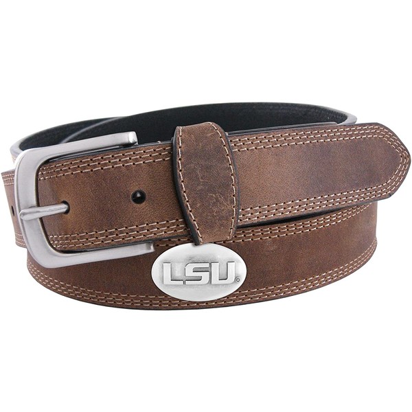 NCAA LSU Tigers Light Crazyhorse Leather Concho Belt, Light Brown, 46-Inch