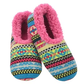 Snoozies Nordic Sherpa-Lined Cozy Slipper Socks for Women Indoor, Womens Warm Slippers for Winter, Soft Slippers for Women, Pink & Blue, Large