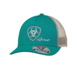 ARIAT Women's Embroidered Logo Snapback Cap with Turquoise Front and Cream Mesh Back