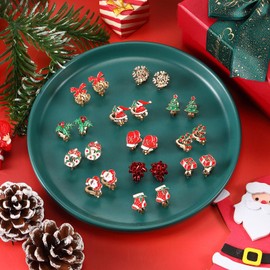 Otuuz 12 Pairs Christmas Earrings Clips for Women Girls Christmas Tree Santa Bell Snowflake Gloves Clip Earrings Alloy Christmas Dangle Earrings Jewellery Gifts, Christmas clips: alloy, soft rubber