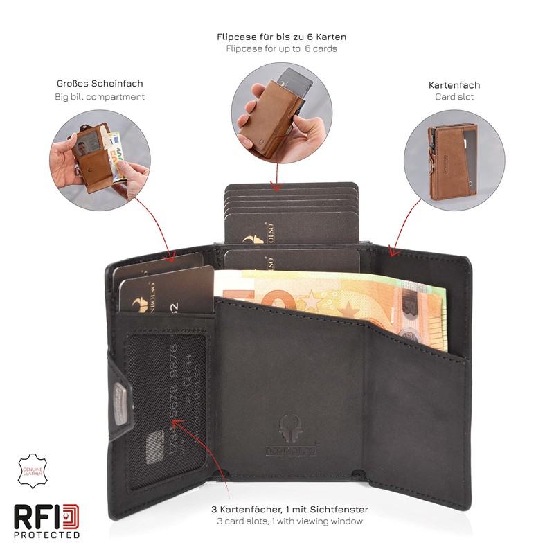 DONBOLSO® Flip Wallet, Vintage-black, mit Münzfach,