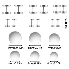 6 Pairs Silver Earrings for Men Women Fake Plugs Faux Gauges Plugs Earring Stainless Steel Stud Earrings, 4-10mm (Silver)