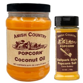 Amish Country Popcorn | Oil and Seasoning Variety Pack | Coconut Oil - 30 oz and Ballpark ButterSalt Popcorn Salt - 5.5 oz | Old Fashioned, Non-GMO and Gluten Free