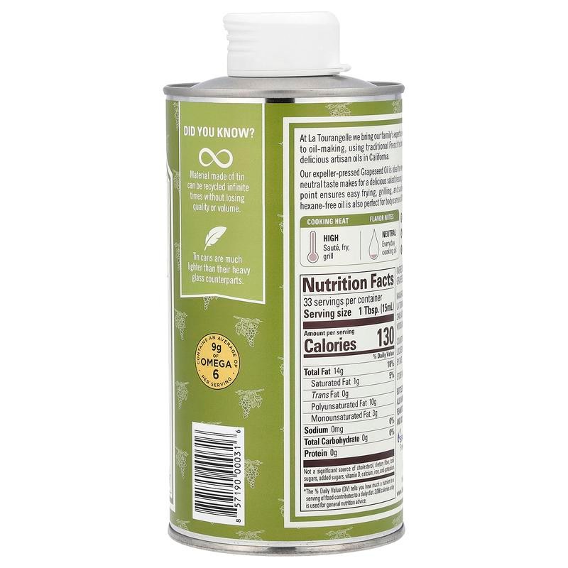 La Tourangelle Expeller-Pressed Grapeseed Oil, 16.9 fl oz (500 ml)