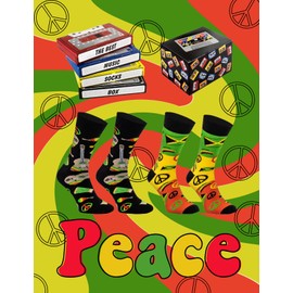 Rainbow Socks Reggae Socks Music Box - 2 Pairs of Music Socks in a Cassette - As a Gift for a Reggae Music Fan, Rasta Men Who Makes Drum Music - A Music Gadget For Her And For Him, 2 x Reggae Socks