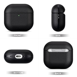 LOPIE Handmade for AirPods 4 and AirPods 4 with Active Noise Cancellation Case Cover, Made of Premium Synthetic Leather, Protective Hard Shell Cover with Lanyard, Carbon Fiber Texture - Black