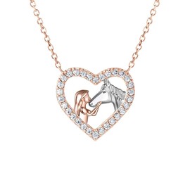 TOFBS Girls and Horse Necklace Silver Heart Pendant Necklace Gifts for Girls Women Girlfriend Wife Mother Daughter Horse Lovers, Metal, No Gemstone