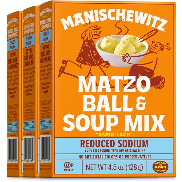 Manischewitz Reduced Sodium Matzo Ball & Soup Mix 4.5oz (3 Pack), Kosher for Passover, No Artificial Colors or Preservatives