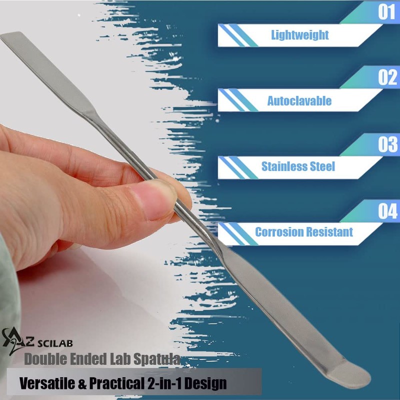A2Z-DE007 Stainless Steel Double Ended Micro Lab Spatula Sampler, Square