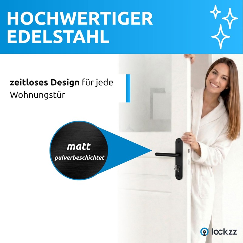 lockzz Estenfeld Door Handle Set Matt Black - Stainless Steel