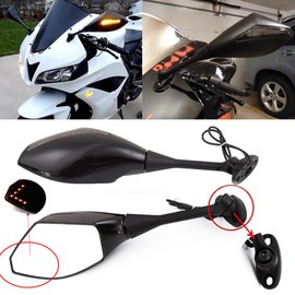 Motorcycle LED Turn Signal Rearview Mirrors with Arrow compatible with Honda CBR600RR 2003-2011 CBR1000RR 2004-2007 Sport Bike