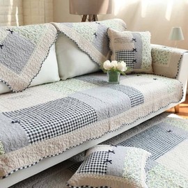 vctops Patchwork Sofa Couch Covers Farmhouse Floral Pattern Cotton Quilted Sectional Couch Cover, Non Slip Sofa Slipcover Washable Furniture Protector, 1 Piece/Not All Set - 43"x43"