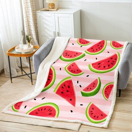 Feelyou - Manta de forro polar de sandía para niñas y niños, manta de felpa de frutas frescas, manta de sherpa de rayas rosas, manta mullida de verano para sofá cama, manta de 50 x 60 pulgadas