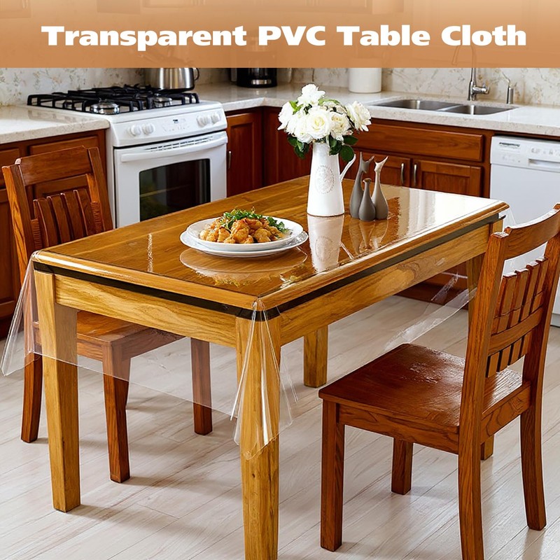 Incisite Clear PVC Table Cloth, Waterproof Wipe Clean Plastic Table
