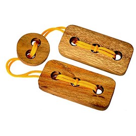 String puzzle 2, three pieces made of wood are free of the cord, garwood string puzzle, puzzle puzzle, string puzzle, IQ puzzle, wooden puzzle, 2D puzzle, brain teaser, logic puzzle,