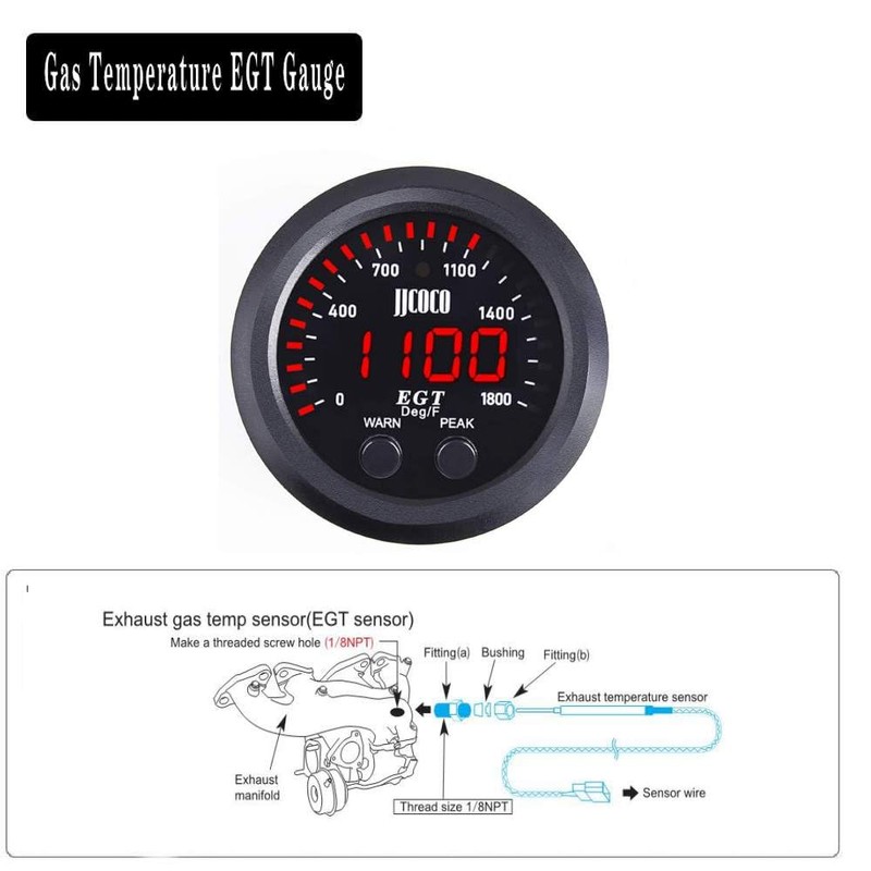 ZHSYMX Exhaust Gas Temperature EGT Gauge Kit 2‑1/16in 52mm Ultra