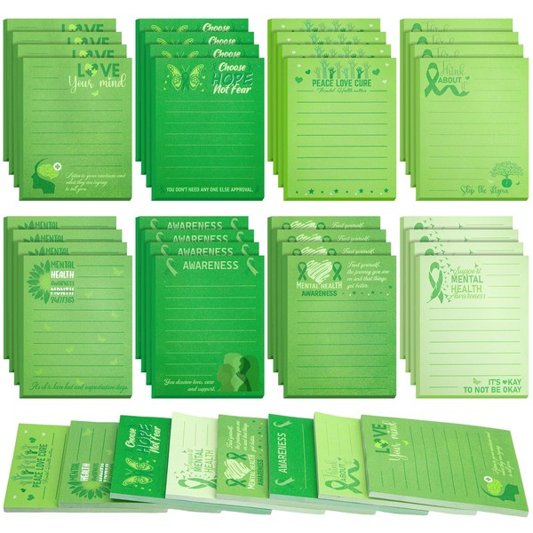 Piuaeue 32 Pads Mental Health Awareness Sticky Notes Bulk Green