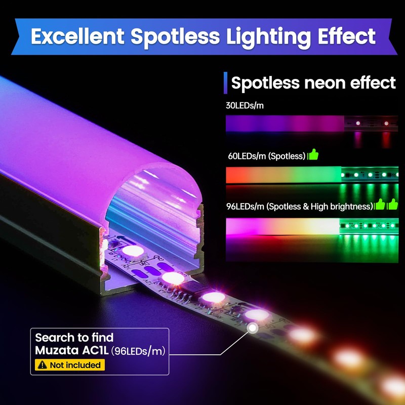 Muzata 10Pack 3.3FT/1M Upgraded Excellent Spotless LED Channel Silver Deeper