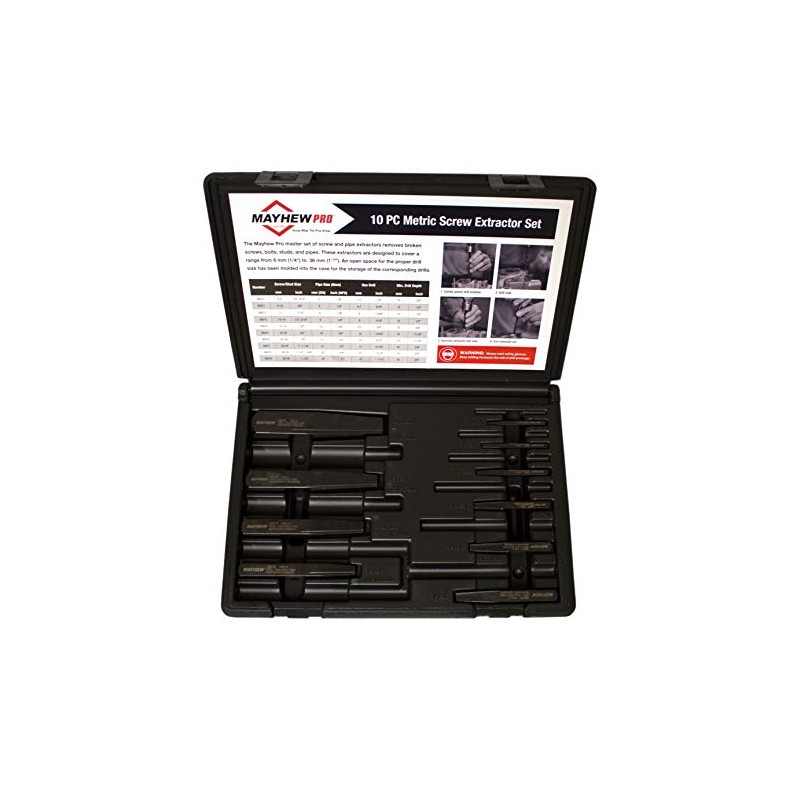 Mayhew Tools 37348 Bolt Extractor Set With Case (Metric), 10-piece