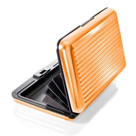 Vallet Aluminium Credit Card Case for Men and Women, Blocks RFID and NFC, Credit Cards, ID Cards, Wallet, Purse, Black, Orange