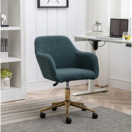 Modern Home Office Chair, Height Adjustable 360° Swivel, Gold Metal Base, Wool Fabric & Rolling Casterscolor: White, size: 63*58*85cm