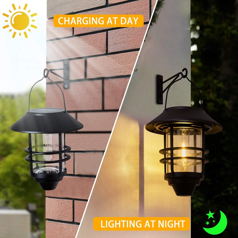 Solar Lantern Outdoor Lights, Hanging Waterproof Lantern Lights with Wall