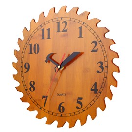 CIGERA 12 Inch Wood Wall Clock with Circular Saw Blade Dial, Handsaw and Hammer Pointer,Great Decor for Farmhouse,Garages and Man Cave