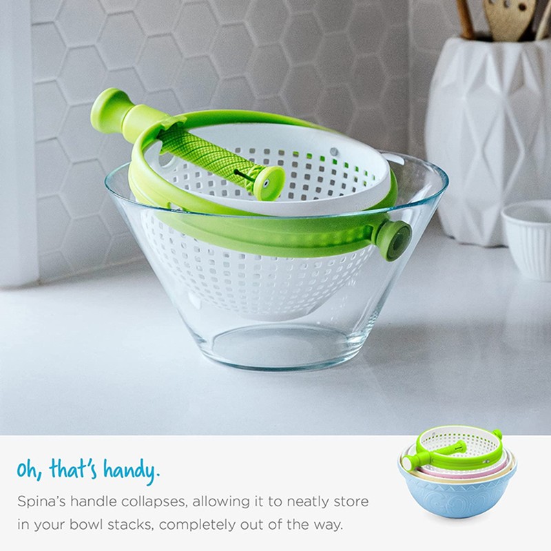 Salad Rotator Plastic Colander with Collapsible Handle Rotatable Kitchen Strainers