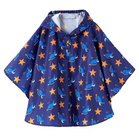 QIKADO Poncho Antipioggia Bambino, Poncho Pioggia Bambina con Cappuccio e Bottoni Portatile stelle e balene/M/3-5anni