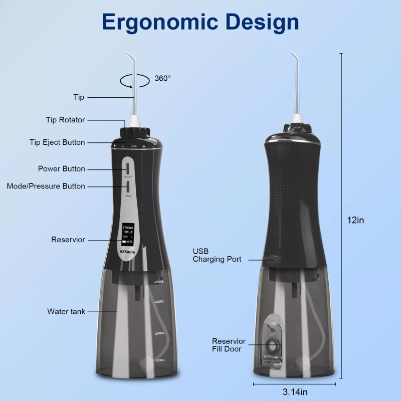 AZSmile Water Cordless Flosser Dental Oral Irrigator 5 Modes 8