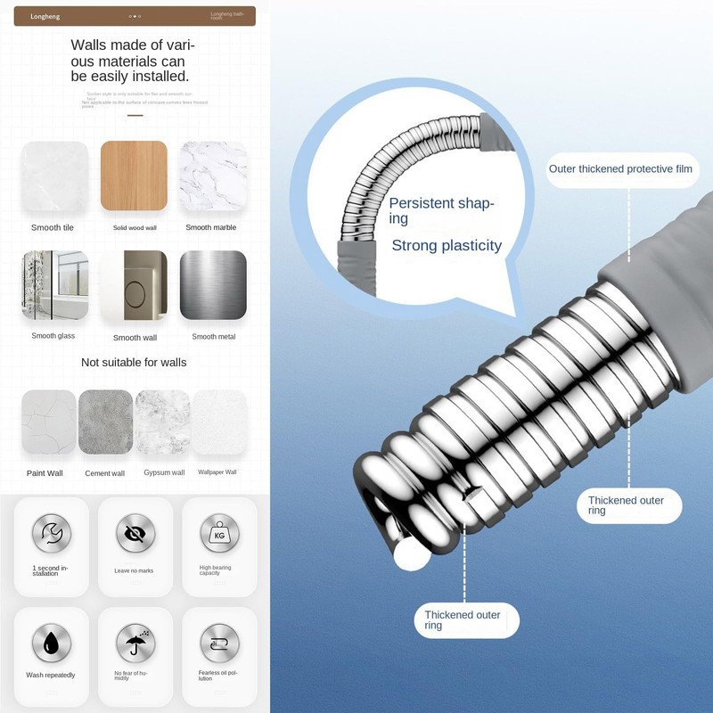 Shower Head Showerhead Holder Bracket Suction Cup Wall Mount Adjustable