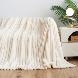 Sadodo Throw Blanket for Couch,Super Soft Cozy Blankets for Women,Men Cute Small Fleece Blanket,for Home,Dormitory,Office,Sofa,Wide-bar Shape,Christmas (Off White/Beige, XL Single/Twin)