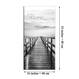 Lake Wall Art for Aisle Corridor, PIY Black and White Pier with Birds Flying Canvas Prints Decor, Vertical Calm Wharf Mountain landscape (1" Thick Artwork, Waterproof, Bracket Mounted Ready to Hang)