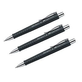 Faber-Castell POLY BALL 241199 Ballpoint Pen 0.5 mm M Ergonomic Triangular Shape Non-Slip Barrel with Metal Clip Indelible Black (Pack of 3)