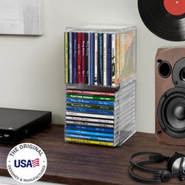 STORi Stackable Clear Plastic CD Organizers (2 Pack) Cube Jewel Case Holders Perfect for Theatre Room | Holds up to 12 CD Cases per Organizer | Made in USA