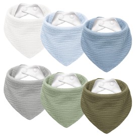 Susurration Bib Baby Triangular Scarf Baby Muslin Neckerchief Baby for Boys and Girls, Drool Bibs Baby Adjustable Pack of 6, blue-green