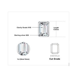 JewelryPalace Emerald Cut 1ct Cubic Zirconia Solitaire Stud Earrings Silver 925 Women's Bridal Jewellery Set, Earrings Silver Girls Gemstone Stud Earrings Silver with Stone Gift Women Rose Gold,