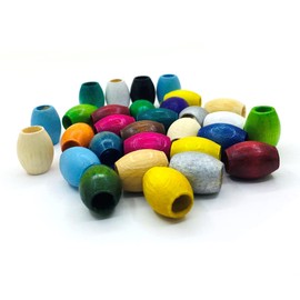 Pack of 50 Wooden Beads 16 x 12 mm, Oval 6 mm Large Hole, Natural, Brown and Mixed Colour, Wooden Beads for Threading Set for Crafts, Spacer Beads (Colourful)