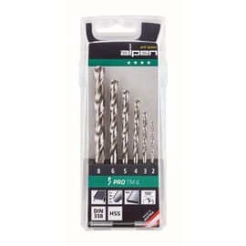 ALPEN HSS PRO TM 6 111806100 Twist Drill Bit Set (6-Piece Diameter 2-8 mm, Drill Bit with Plastic Case for Alloyed and Unalloyed Steel)