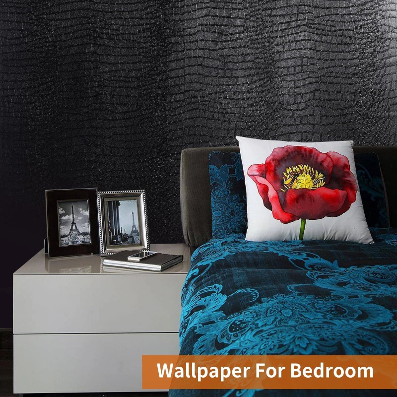 Kimhan Black Peel and Stick Wallpaper Removable Crocodile Self Adhesive