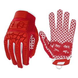 Seibertron Lineman 2.0 Padded Palm Football Receiver Gloves, Flexible TPR Impact Protection Back of Hand Glove Adult Sizes Red S