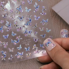 Butterfly Nail Art Stickers 5D Embossed Colorful Nail Decals Lace Butterfly Spring Summer Nail Design Adhesive Decals Manicure Accessories for Women DIY