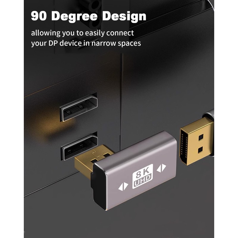 Duttek 8K 90 Degree Displayport Adapter, Displayport Extender Adapter 32.4Gbps,