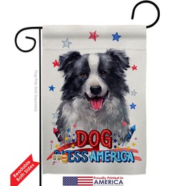 Patriotic Border Collie Garden Flag Set with Stand Animals Dog Puppy Spoiled Paw Canine Fur Pet Nature Farm Animal Creature Small Decorative Gift Yard House Banner Double-Sided Made In USA 13 X 18.5
