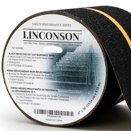 linconson 6 Inch x 30 Feet Reflective Anti Slip Grip Tape, Black Outdoor High Traction Non-Skid Tape with Adhesive Backing and Reflective Stripe